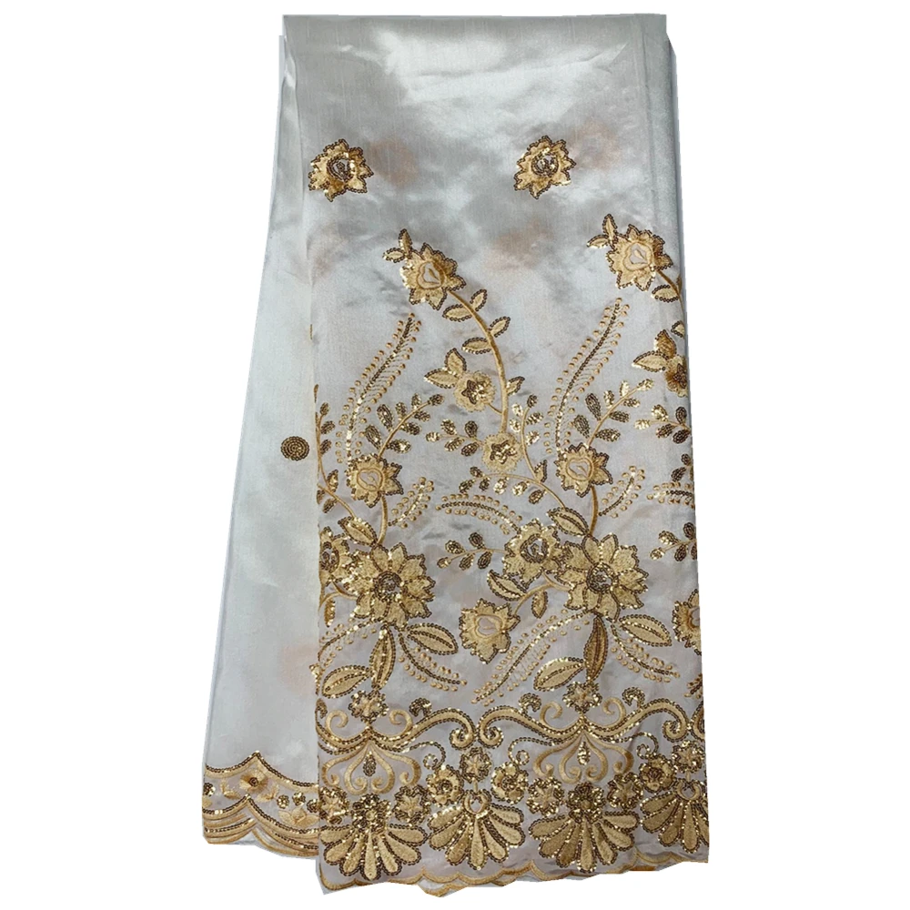 

Indian Silk George Fabric with Gold Embroidered Sequins, Wedding Dress Material, 5 Yards