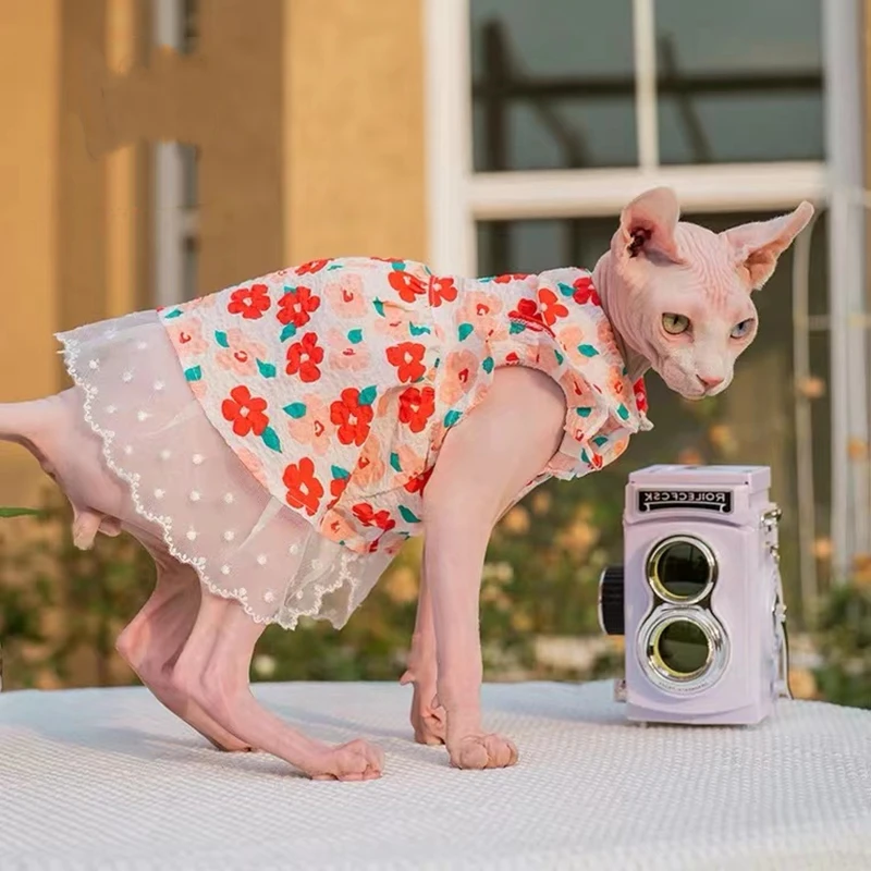 thumbnail image 2 of Hairless Cat Costume Breathable Summer Suspender Skirt Elegant Romantic Girly Cat Dress, Cotton Cute Dress, Soft Princess Dress For Sphynx, Cornish 2 of 13