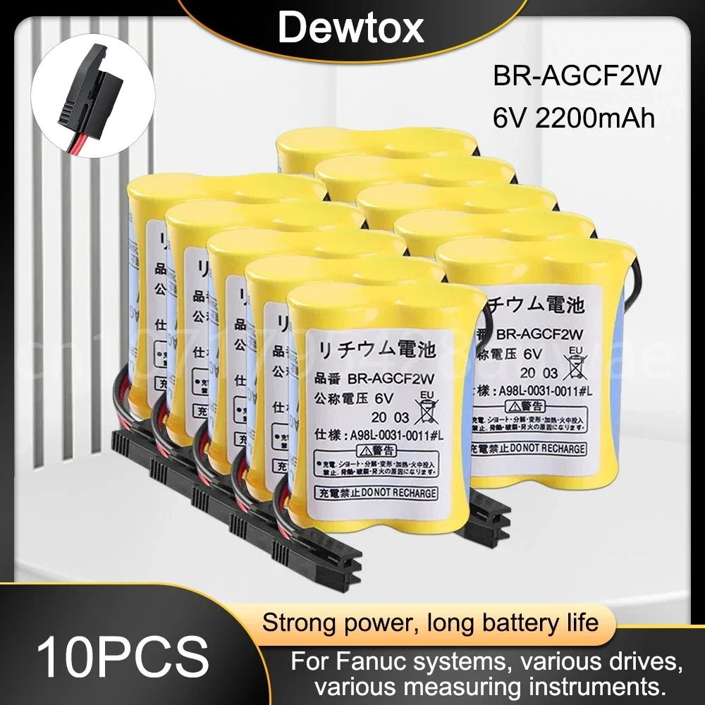 BR-AGCF2W 6V 10PCS For 2200MAH For FANUC A98L-0031-0011 CNC Machine Tool Battery Black Plug