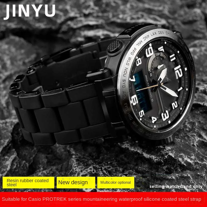 Cinturino In Gomma Per Casio Protrek Series Prw-6600 Prg-600Y Prg-650 Prg-600 Impermeabile Sport 24Mm Cinturino In Gomma Inossidabile Da Uomo