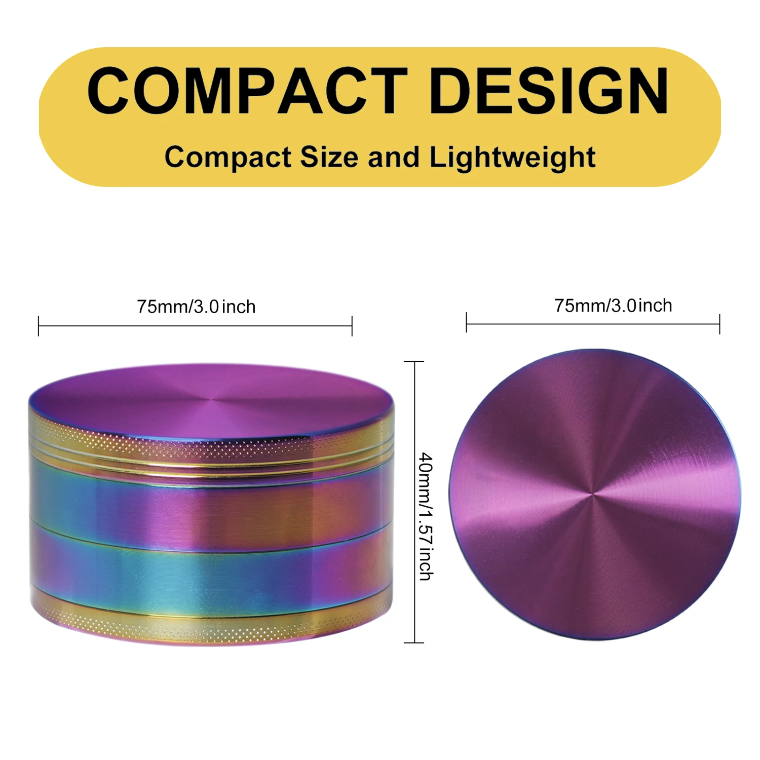 4 Layer Kitchen Spice Herb Grinder Portable Rainbow Aluminum Alloy Grinder With Storage Bag 3.0 Inch Colorful