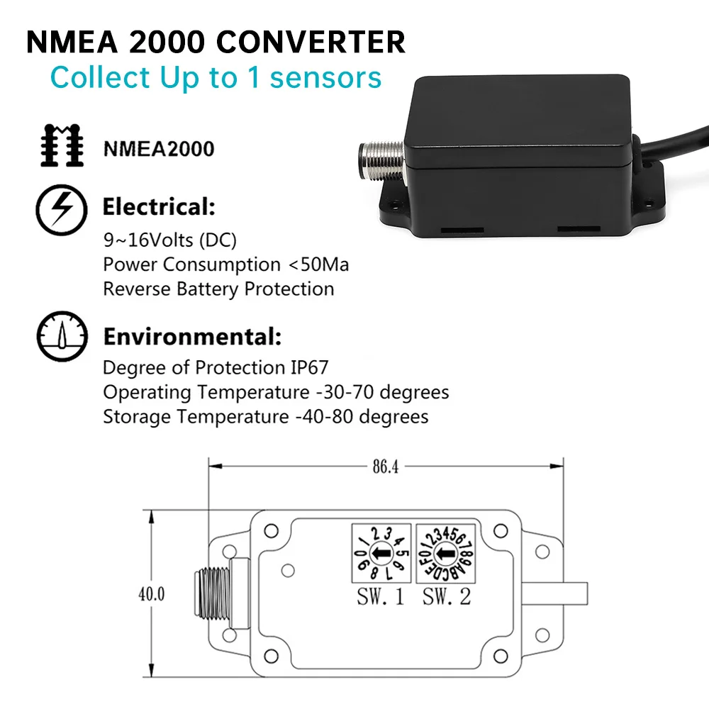 NMEA2000 변환기 보트 액세서리 해양 보트 변환기 용 NMEA 2000 해양 요트 탱크에 맞는 다기능 신호 변환기
