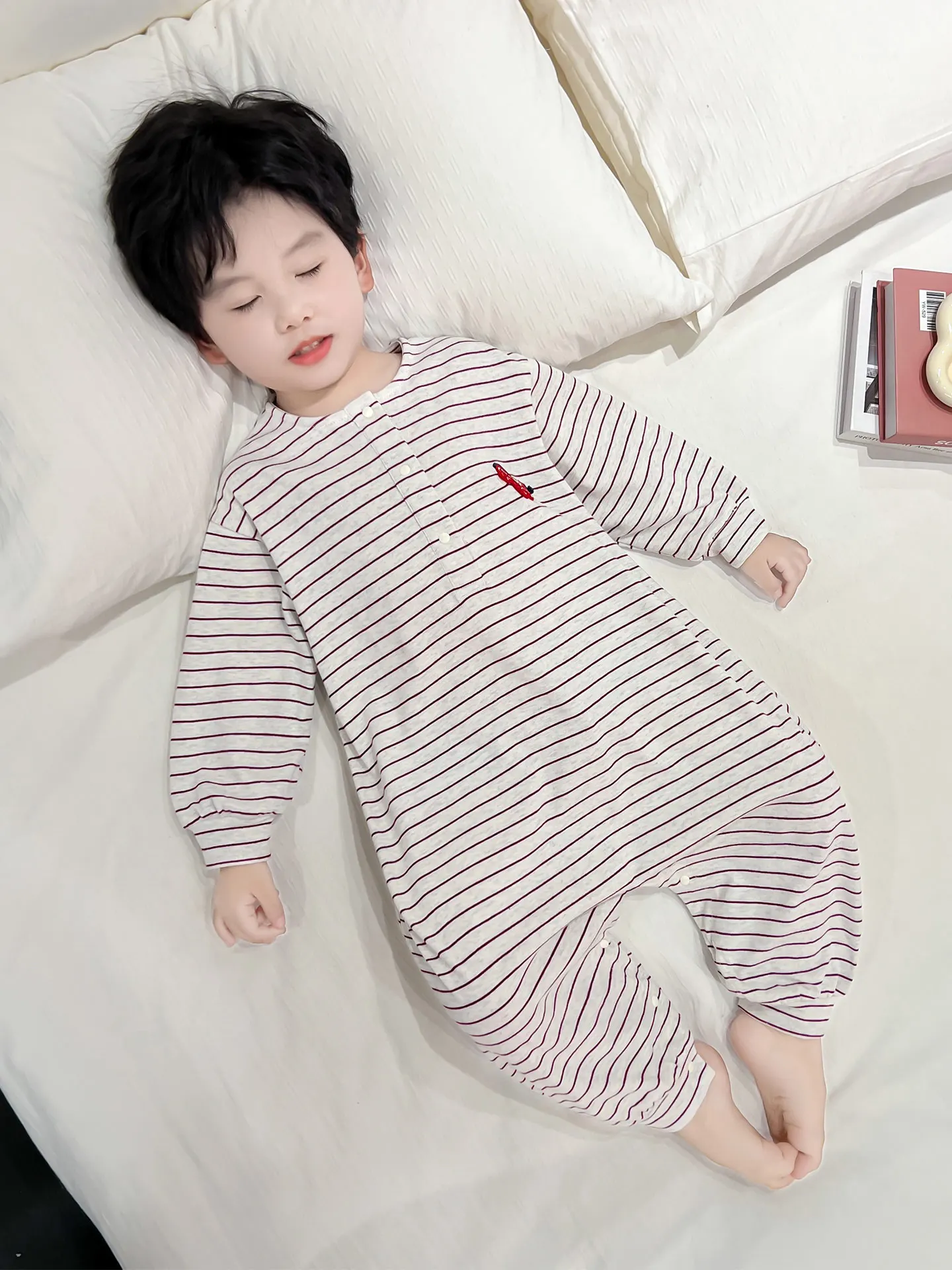 남아용 봄 가을 긴팔 얇은 면 파자마 일체형 잠옷  및 아동용 홈웨어 편안하고 통기성 좋은
