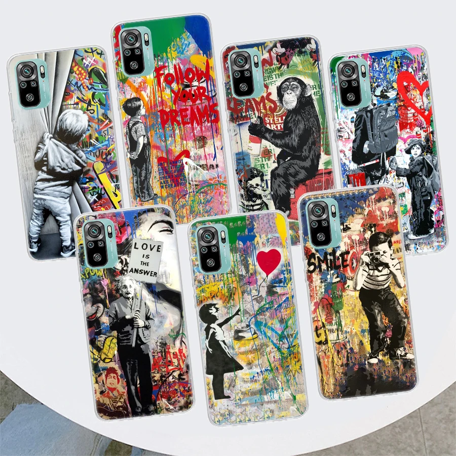 Custodia Per Telefono Banksy Graffiti Art Per Xiaomi Redmi Note 12 10 10S 9 9S 9T 8 8T 11T 11S 11E 11 Pro Plus 7 5 5G Coque Cover