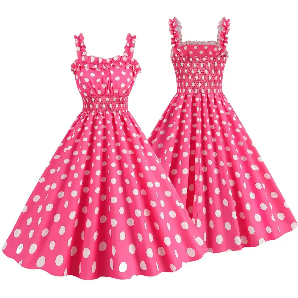 Elegant Pink Summer Plaid Dress Movie Barbi Pink Dress for