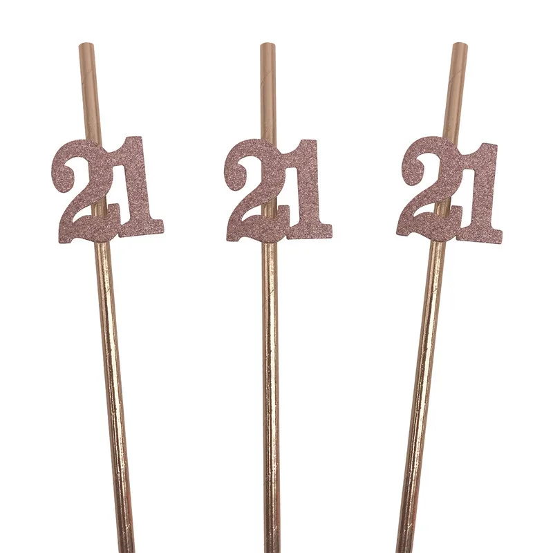 Rose Gold Milestone Celebration Straws - Elegant Birthday & Anniversary Party Decorations