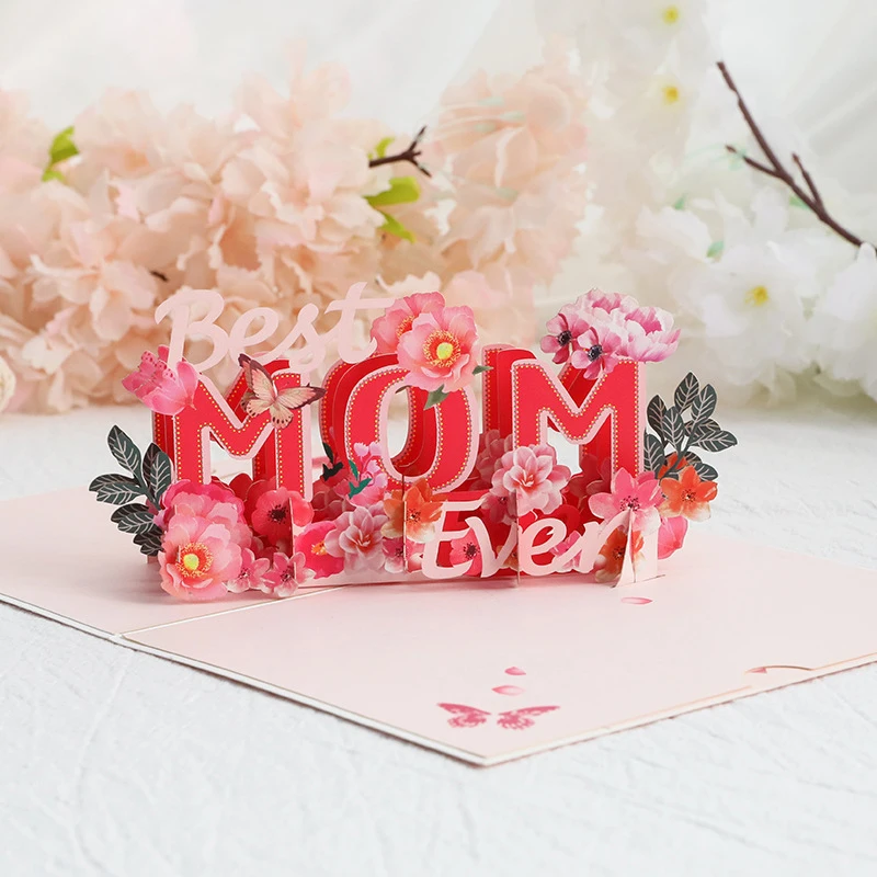 1PC 3D Pop UP Flower Greeting Cards Happy Mother's Day Mom Floral Bouquet Invitation Card Postcard Anniversary Birthday Mom Gift