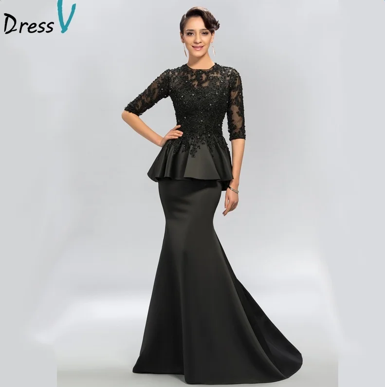 Black Evening Dresses Sleeves Long Black Beaded Evening Dresses