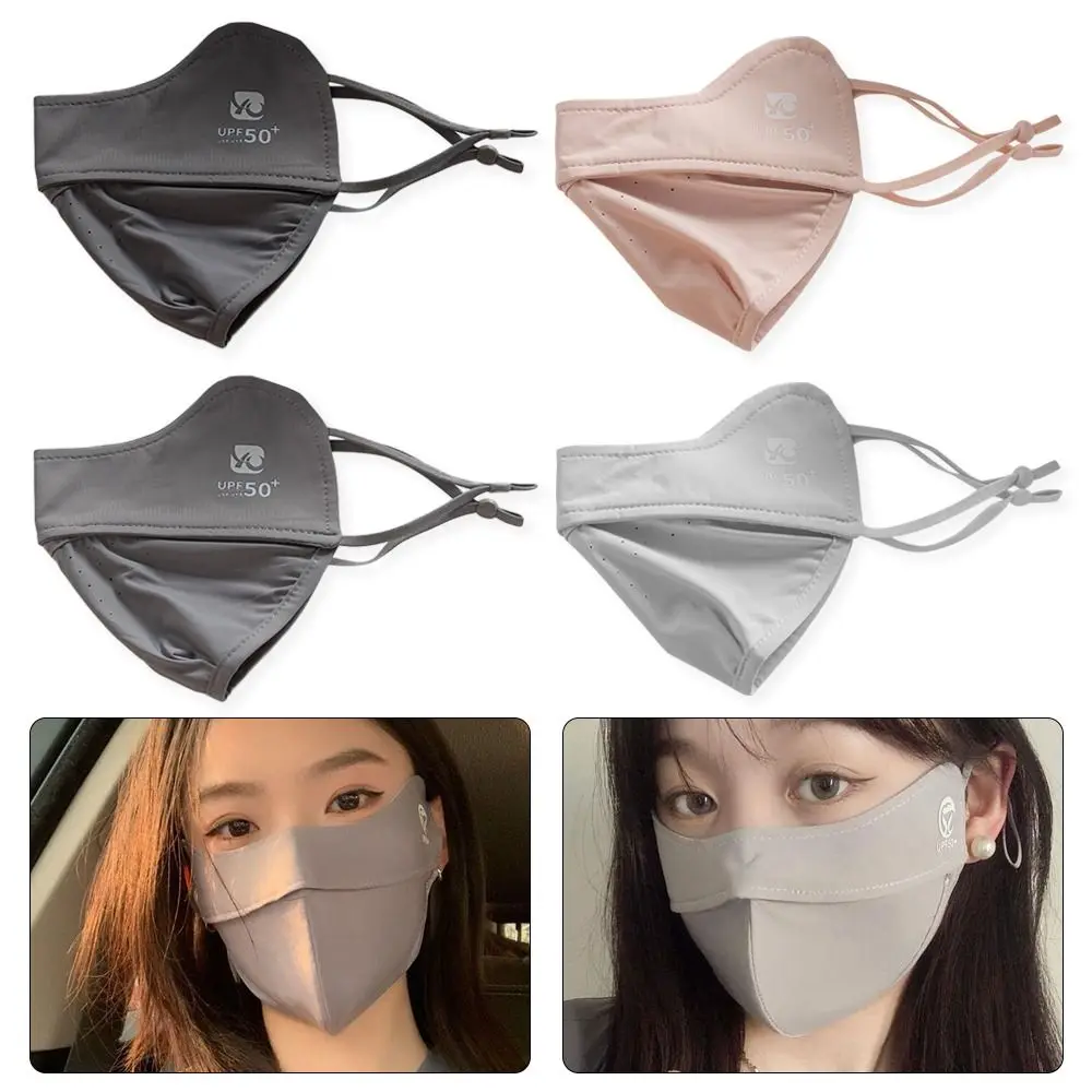 Solid Color Anti-UV Face Shield Ice Silk Sun Protection Driving Face Mask 1Pcs Women Sun Hats