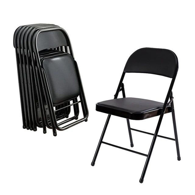 Silla plegable acolchada de cuero negro para interiores, silla de