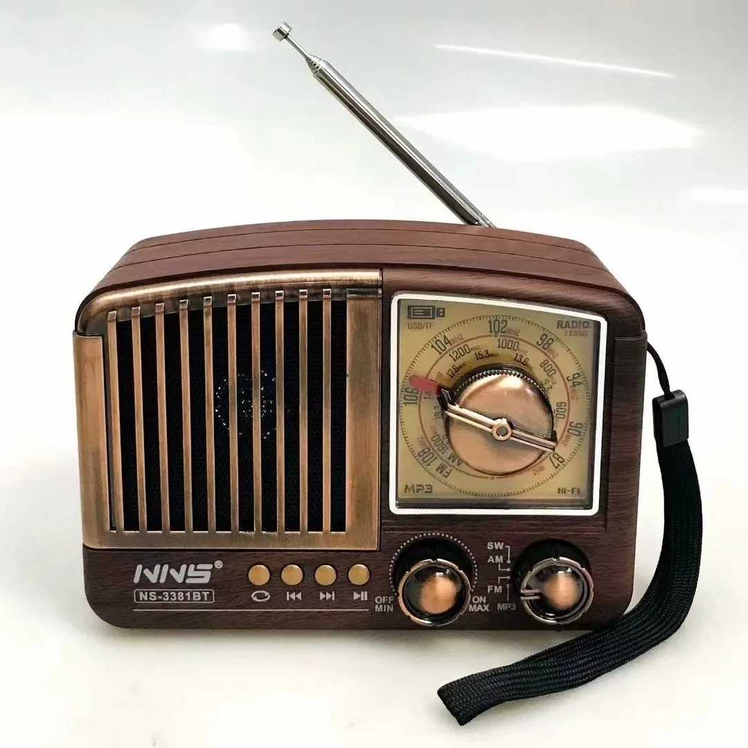 Retro Mini Radio Bluetooth Speaker Nostalgic Wood grain Desktop Home Decoration Mobile Phone Audio Gift