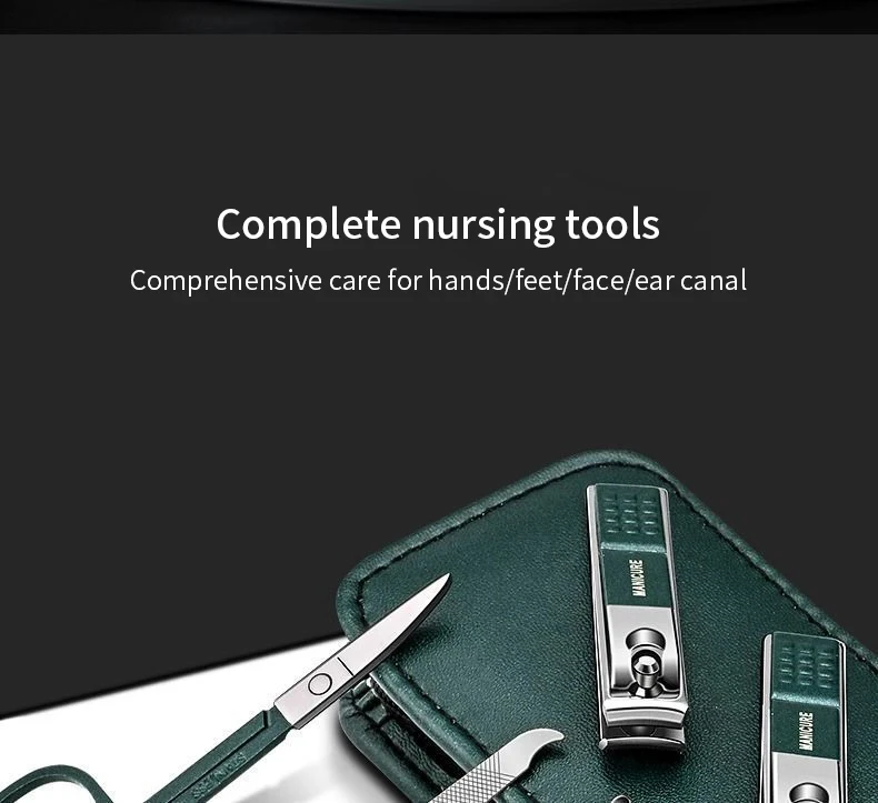 Description Picture 4 of itemGermany 6 Pcs Portable Luxury Manicure Sets Pedicure Kits Bright Black Nail Clipper Set Personal Care Tools Eyebrow Scissors