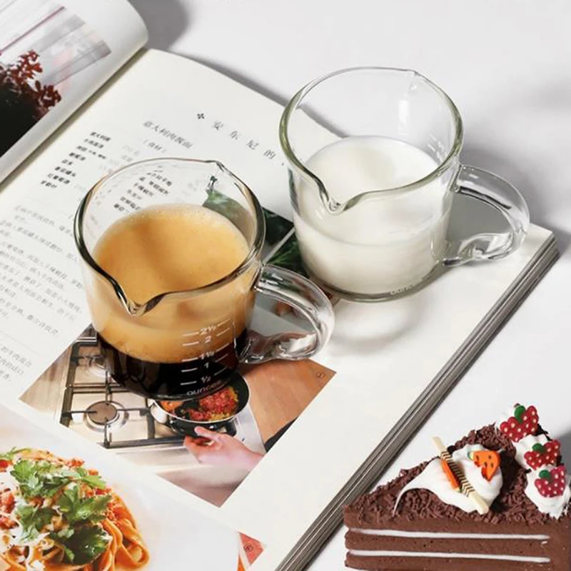 70/75ml Espresso Shot Glass Double Spout Measuring Cup Heat-Resistant Handle Clear Scale Wine Milk Coffee Measure Jug