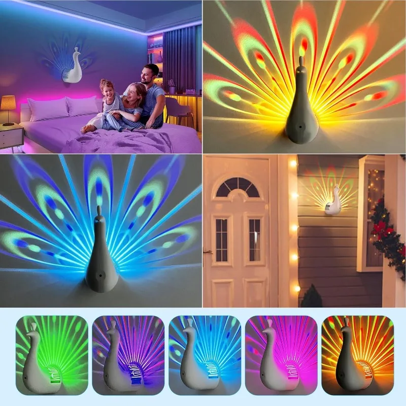 LED projection lamp peacock wall lamp 9 modes bedroom bedside suitable for family room wall decoration birthday gift