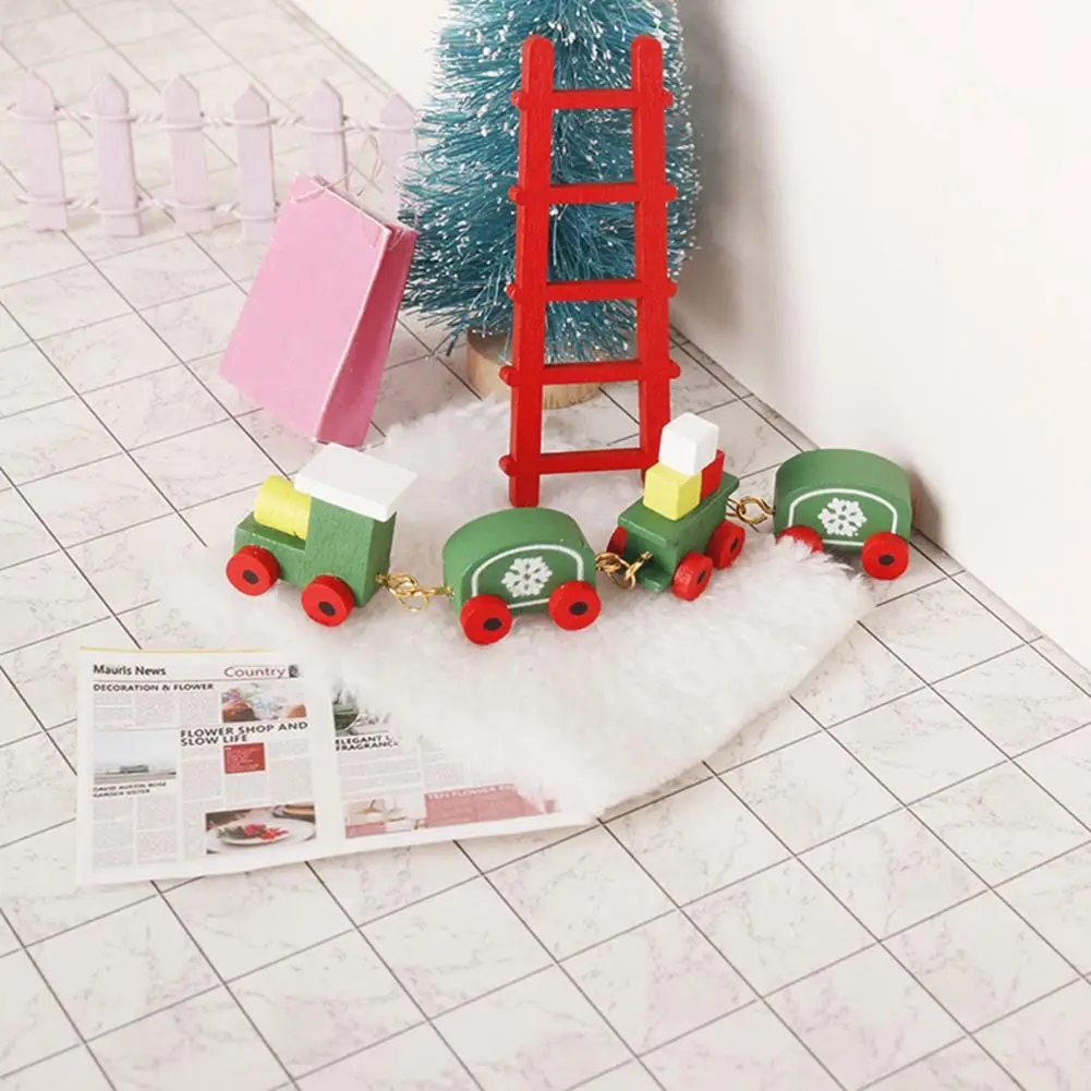 

Dollhouse Christmas Tree Vibrant Snowflake Mini Christmas Train Festive Dollhouse Ornaments Miniature Model Food Play House
