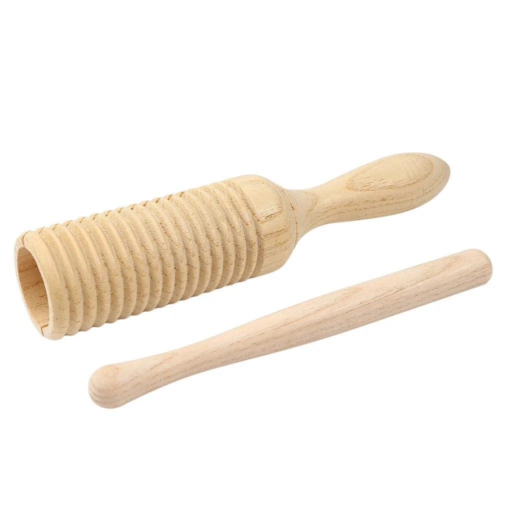 Kids Musical Toys 1pc Wooden Sound Tube Croak Frog Barrel Small Single-threaded Ring Percussion Cylinder