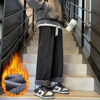 Men Slim Fit Casual High Street Jeans Male Fashion Fleece Lined Thickened Denim Pants Snow Warm Plush Elasticity Trousers