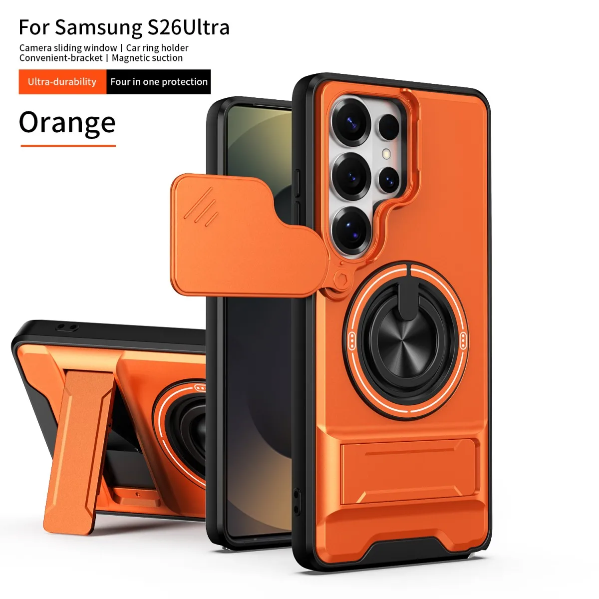Armor Shockproof Phone Case with Sliding Camera Cover and Built-in Kickstand