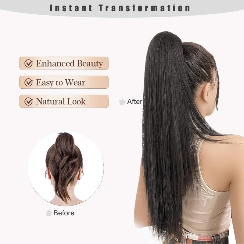LUPU Women's Ponytail Extension, Long Braid Tied Hair, Rubber Band Braided Wig, Synthetic Ponytail 22 inches