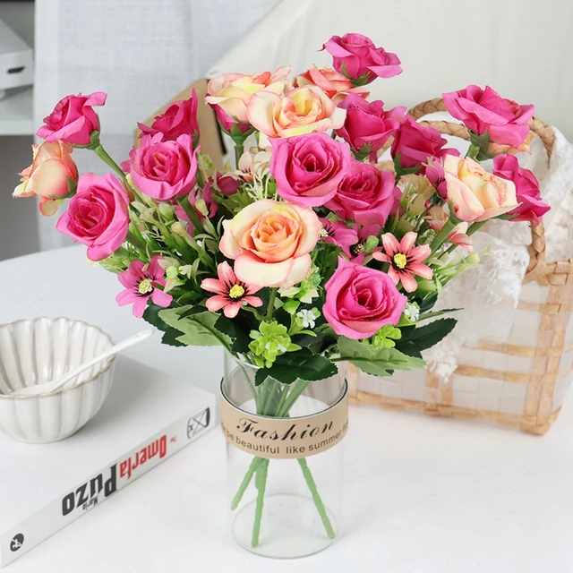 Artificial Roses Real Touch Single Stem Fake Roses Silk Realistic Bouquet  Flowers Arrangements Home Office Garden Grave Party Wedding Decoration 