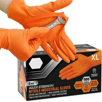 Disposable Gloves Heavy Duty Orange Nitrile Gloves 8Mil Industrial With Diamond Textured Grip For Mechanic Safety & Work Gloves 1
