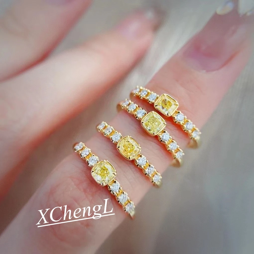 XCL fashion pure 18k gold natural yellow diamond ring jewelry lady daily wear party wedding  gift