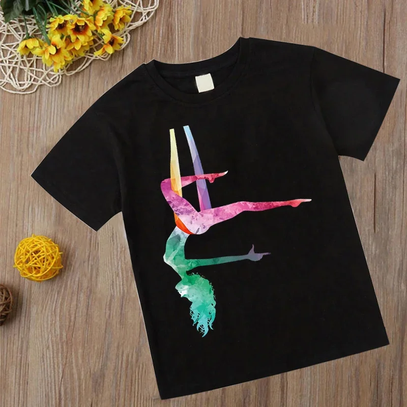 Children T Shirt Watercolor Gymnastics Kawaii Art Top Tee Fashion Kids Girl Tshirt