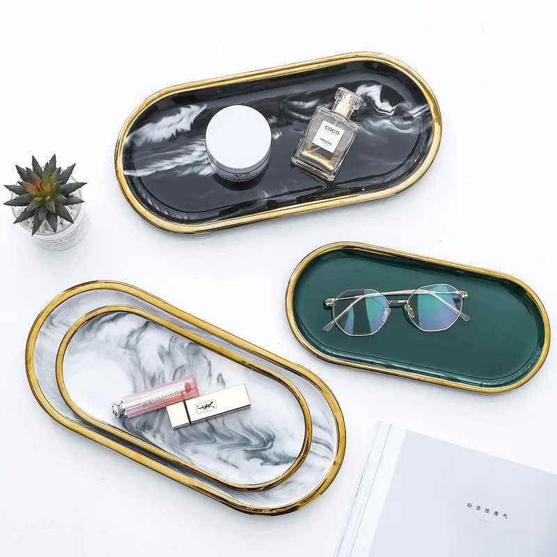 Marble Ceramic Jewelry Tray Oval Phnom Penh Aromatherapy Storage Bathroom Toilet