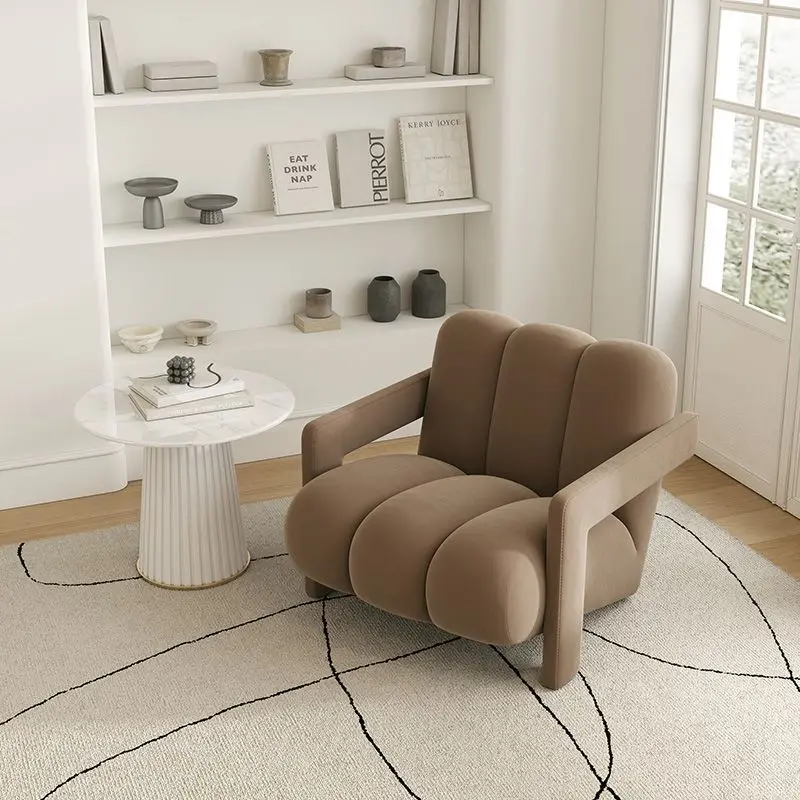 Modern Nordic Accent Chair Designer Single Lounge Chair Soft Velvet Upholstery Minimalist Armchair Living Room Bedroom Balcony