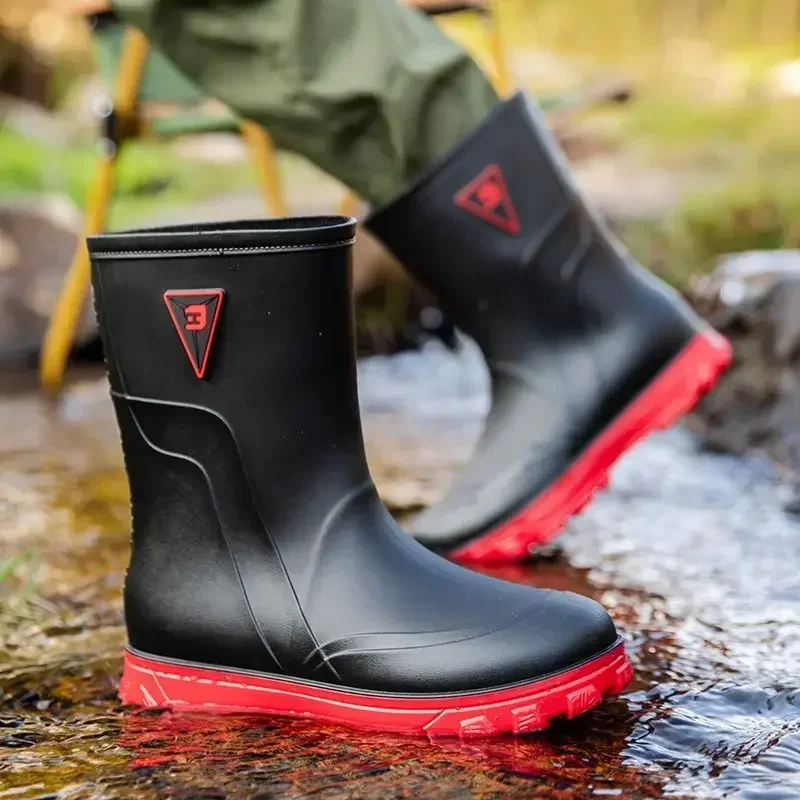 Botas de lluvia para hombre, zapatos cálidos de punta ancha