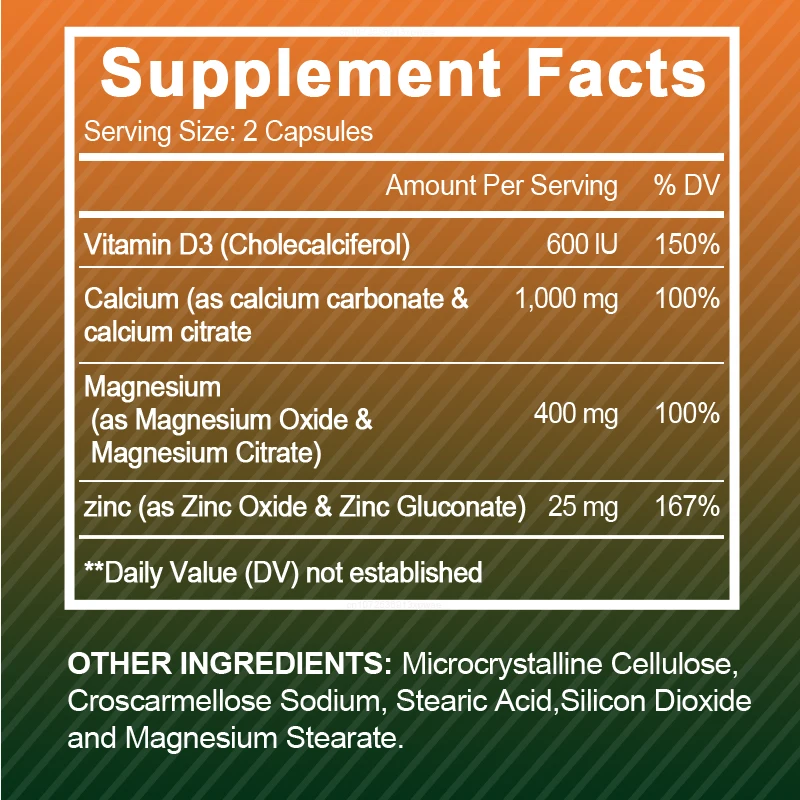 Alxfresh Calcium Magnesium Zinc & Vitamin D3 Capsules for Immune System, Bone, Nervous System Health Support | Non-GMO, Vegan