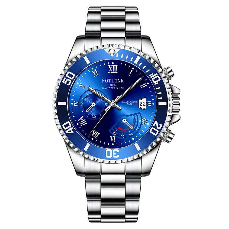 Orologio Uomo Cronografo Quarzo 47mm - Quadrante Nero, Cinturino In Silicone Blu, Luminescente E Calendario