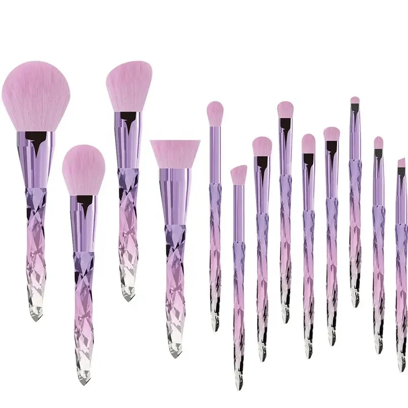 

Beauty Amethyst Makeup Brush Glitter Purple Makeup Brushes Set Premium Synthetic 12PCs Make up Brush Kit Private Label Service