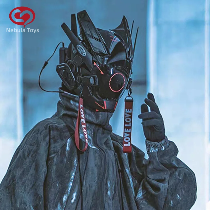 LIGUOGUO Cyberpunk - Máscara Cibernética Para Hombre Con Luz LED Para Cosplay Casco Punk Mascara Futurista Mascara De Anime Samurai Accesorios