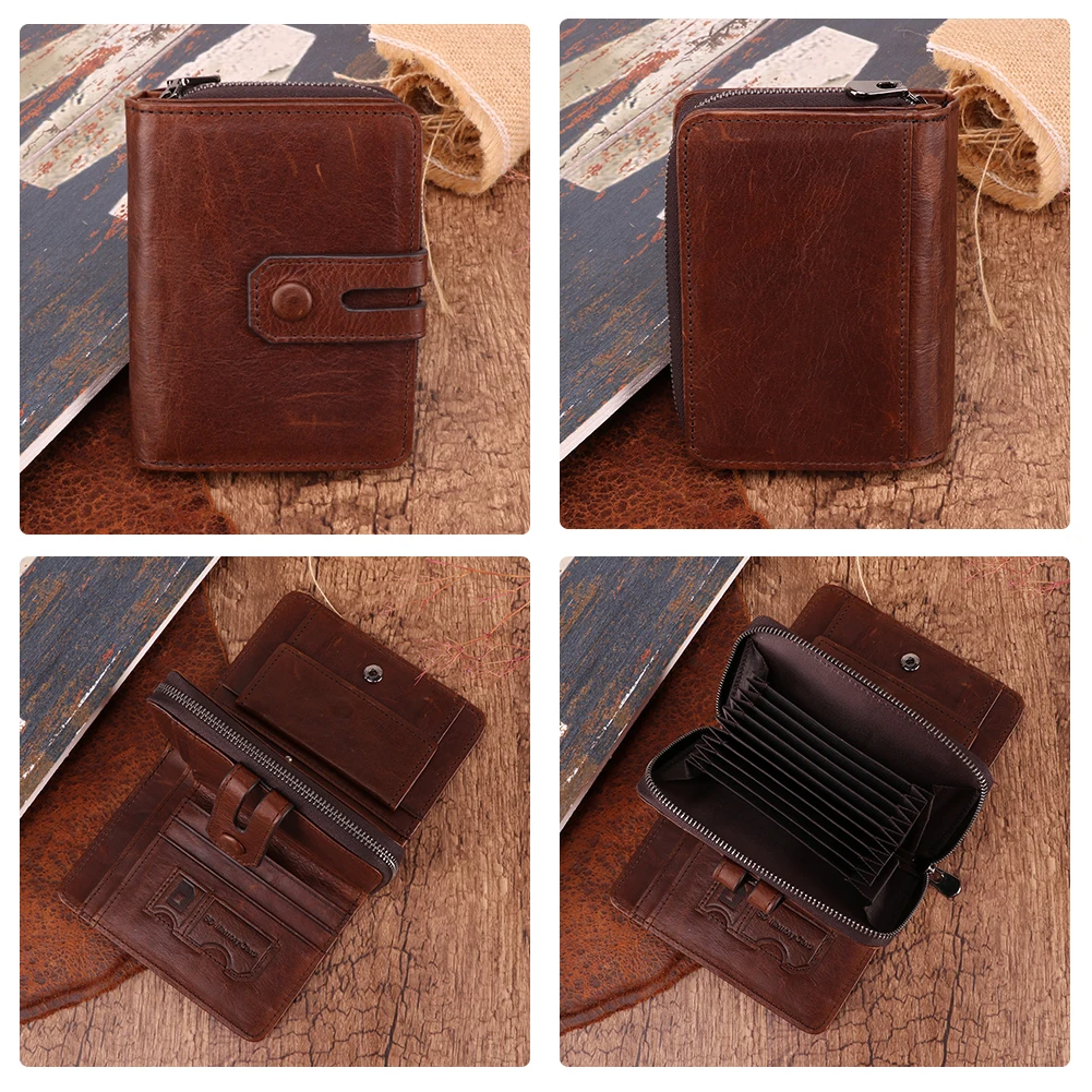 Genuine leather men wallet rfid Coin purses anti-magnetic organ card slot High capacity wallet casual fashion zipper Money clip