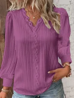 Women's White Blouses Lace Stitching V-neck Simple Chiffon Shirt Fall Long Sleeve Pullover Loose Top Elegant Street Blous Women - Image 6