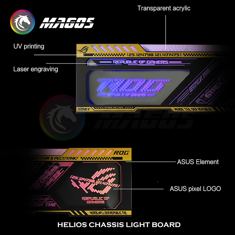 Painel Rgb Luz Placa Backplate para Asus Rog Strix Helios Case Suporte m b Sync5v Argb Led uv Espelho Figura Decoração pc Case - Imagem 5