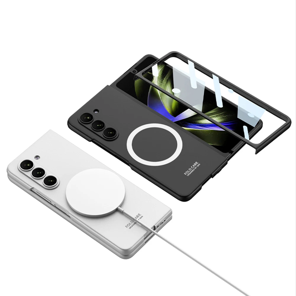 For Samsung Galaxy Z Fold 5 Magsafe Case Matte Magnetic Wireless Charging Skin Friendly With Tempered Film Shockproof Hard Cover