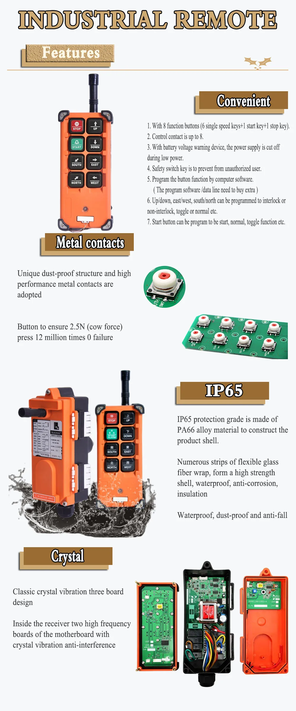 Ricevitore F21-e1b Telecomando Wireless Industriale Per Gru - 8 Pulsanti, 100m Portata, IP65 Controllo Gru Radiocomando - Foto 2