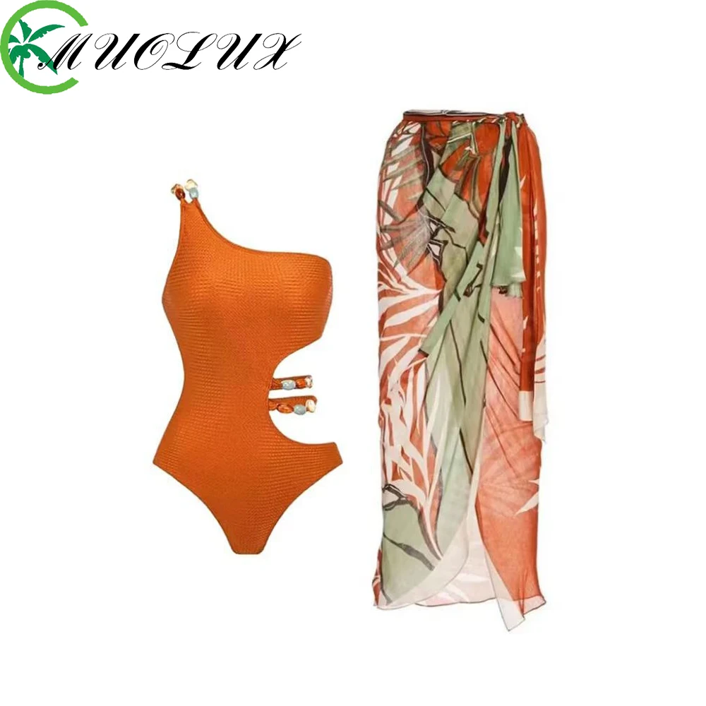 

MUOLUX 2023 New Sexy Push Up One Piece Swimwear Women Retro Print Biquini Skirt Cover Up Monokini Brazilian Swimming Suit Dress