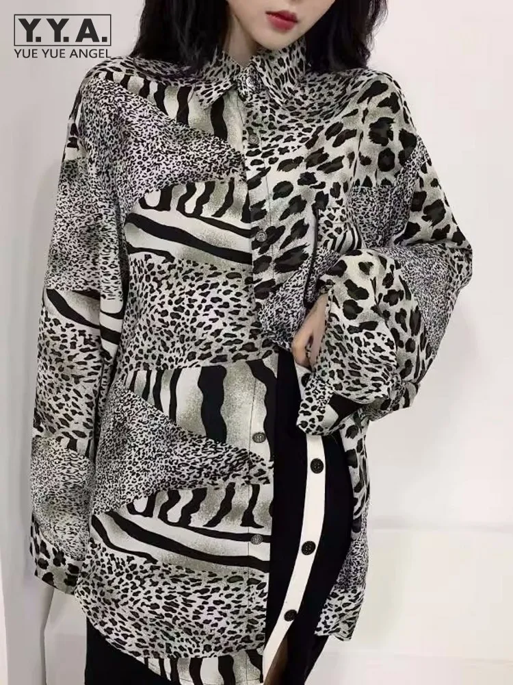 

Women Leopart Printed Loose Fit Long Chiffon Shirt Top Spring Summer Oversized Thin Sun-Proof Blouses Streetwear Fashion Shirts