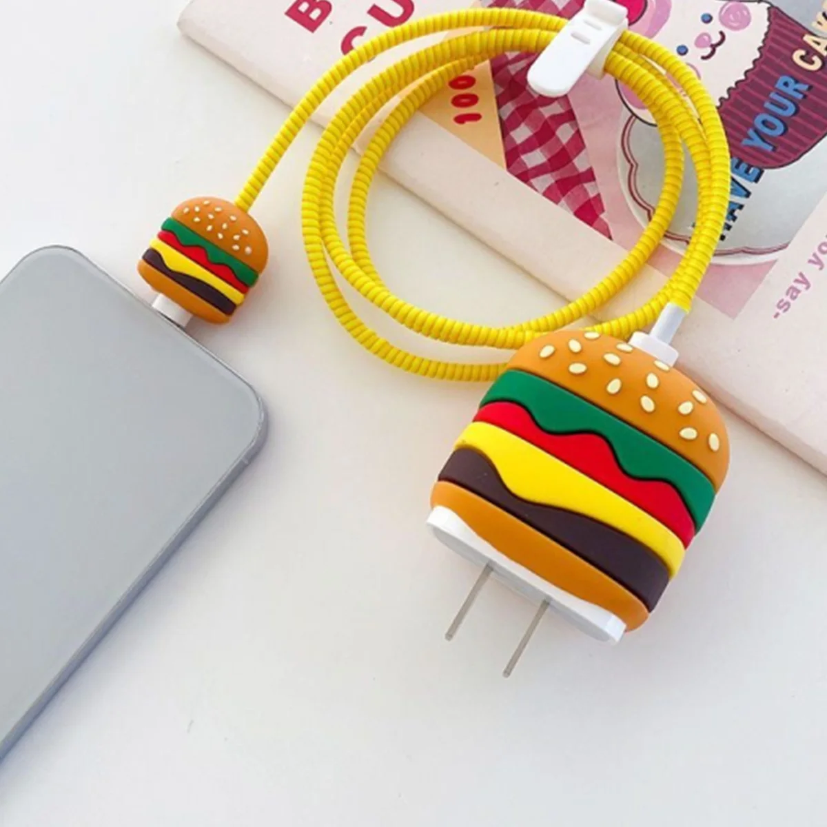 Cable Protector Cover Cute 3D Ice Cream USB Cable Data Line Protector Cover For iPhone 18/20W Fast Charging Case Cartoon Winder Organizer