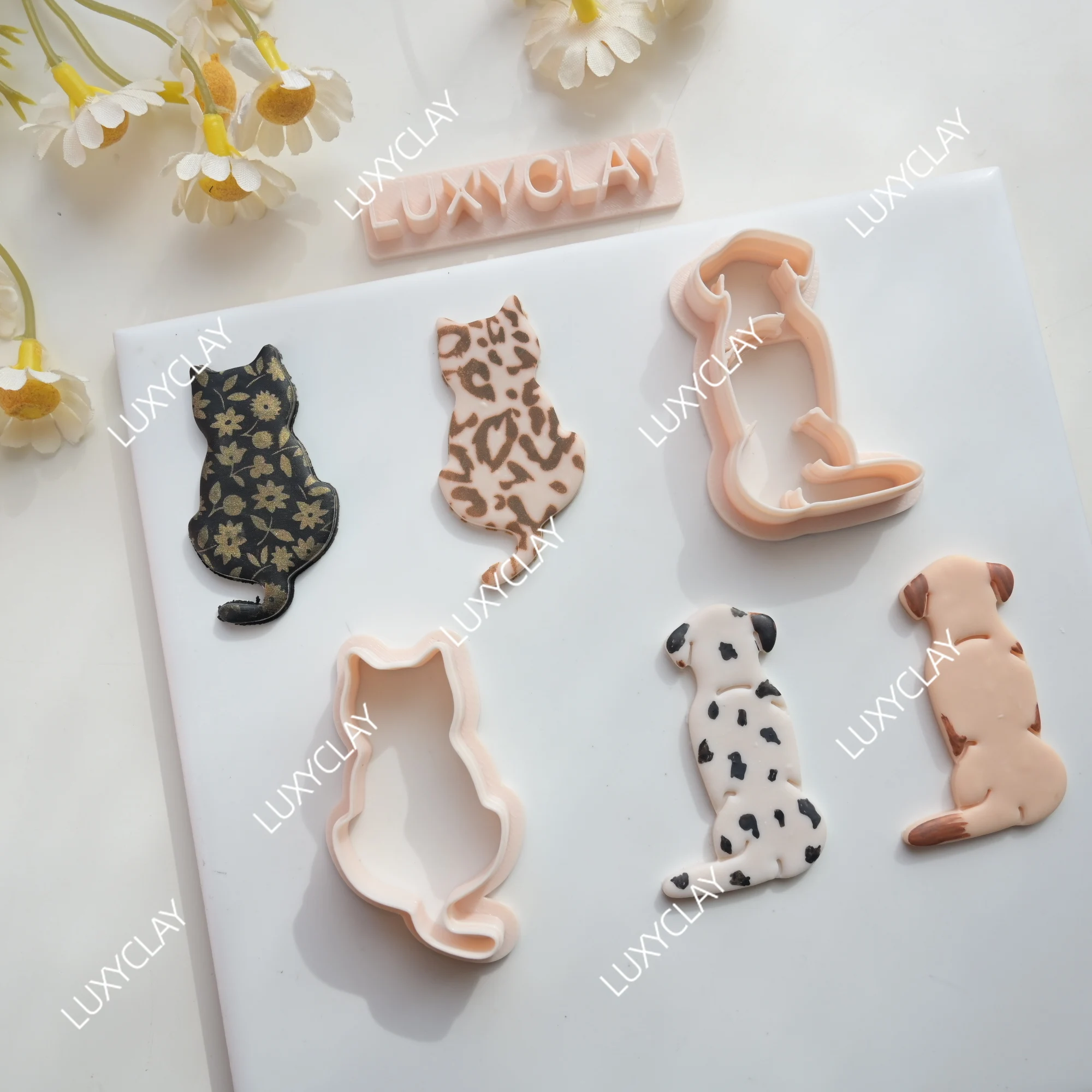 고양이 모양 점토 몰드, DIY 쥬얼리 귀걸이 제작을 위한 강아지 패턴 폴리머 클레이 커터, 동물 테마 점토 공예 도구