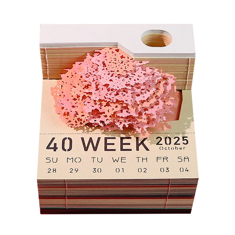 Calendario De Escritorio 2025 Con Luces LED 3D - Árbol De Papel Tallado, Bloc De Notas | Regalo Creativo Para Oficina O Casa