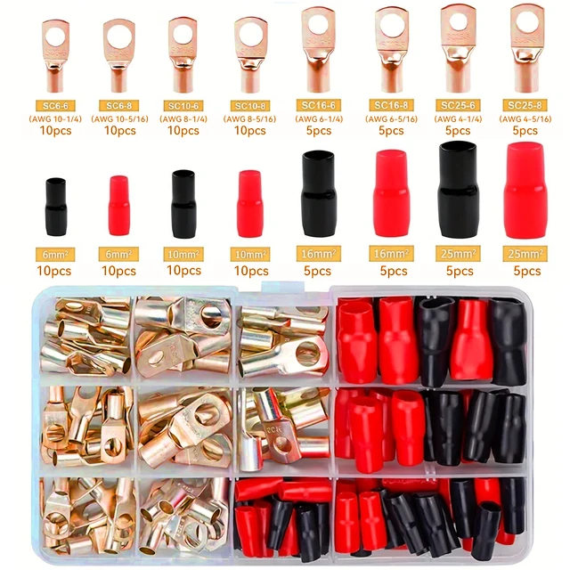 ชุดขั้วต่อสายไฟแบบห่วง 120 ชิ้น ขนาด 35 ตร.มม. ทำจากทองแดงเคลือบดีบุก พร้อมขั้วต่อสายไฟเปลือย 60 ขั้ว 1