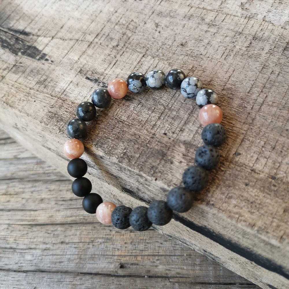 8mm Blacke Labradorite Pendant,Lava Stone Beads,Snowflake Obsidian Prayer Bracelet,Calm Necklace Jewelry,Meditation Beads