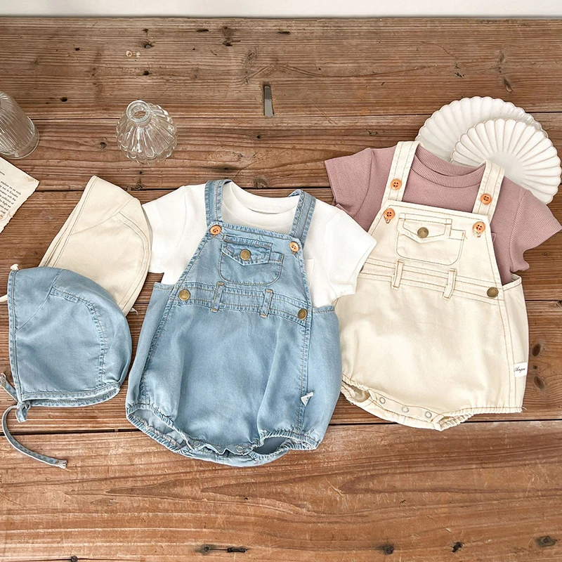 

Summer Denim Romper New Kids Clothes Baby Girls Baby Boy Girl Denim Suspender Romper + Hat Autumn 0-2Yrs Cotton Denim Jumpsui