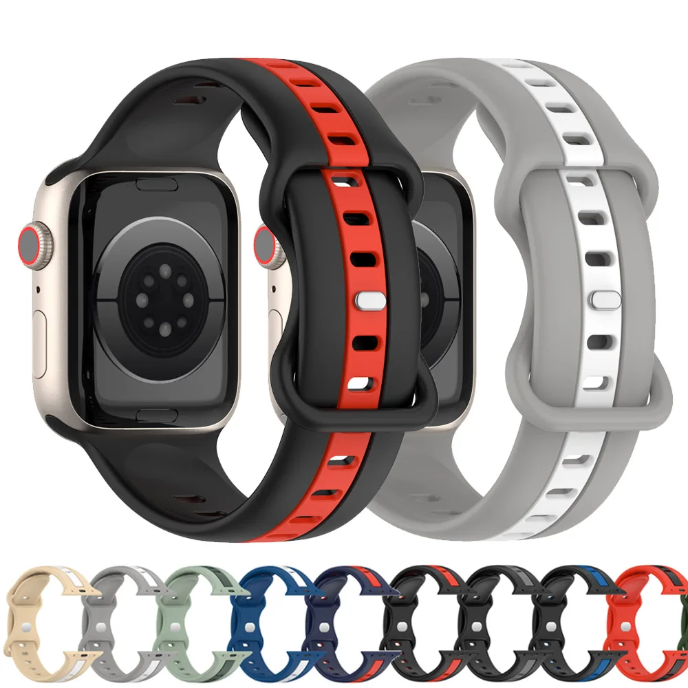 

Silicone Strap For Apple Watch band 44mm 40mm 45mm 41mm 42mm 38mm 44 45 mm Bracelet iWatch series 7 3 4 5 6 se 8 Ultra 49mm Band