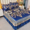 3 Pieces Blue Mattress Pad Sheet Set Paisley Blue Rufled Quilted FittedMattress Protector Include Bed Skirt with 2 Pillowcases 2