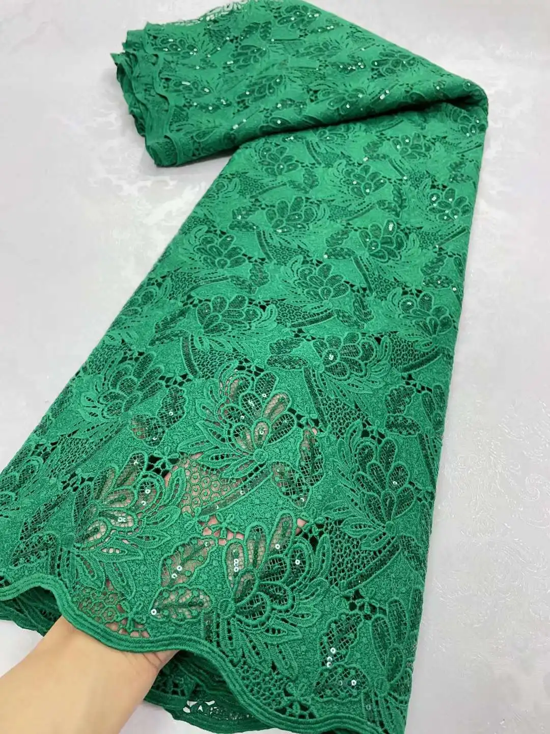 Emerald Green Lace Fabric Guipure Lace Fabric Venise Lace 